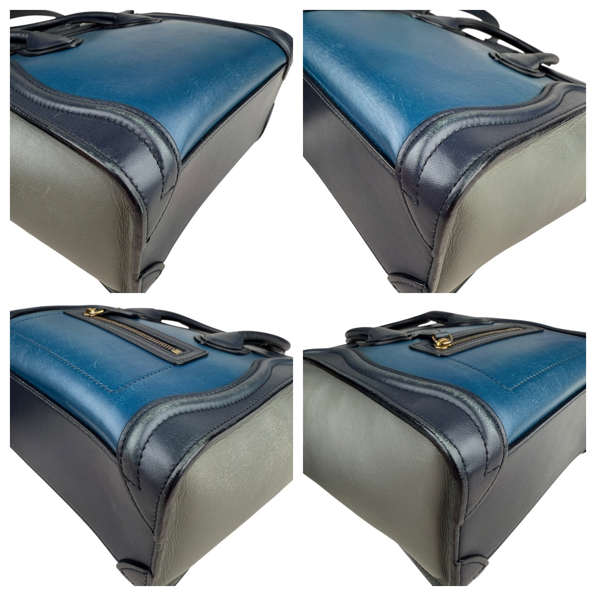 Pre-owned celine-luggage-nano-tricolor-blue-dark-blue-grey-leather-handbag-front