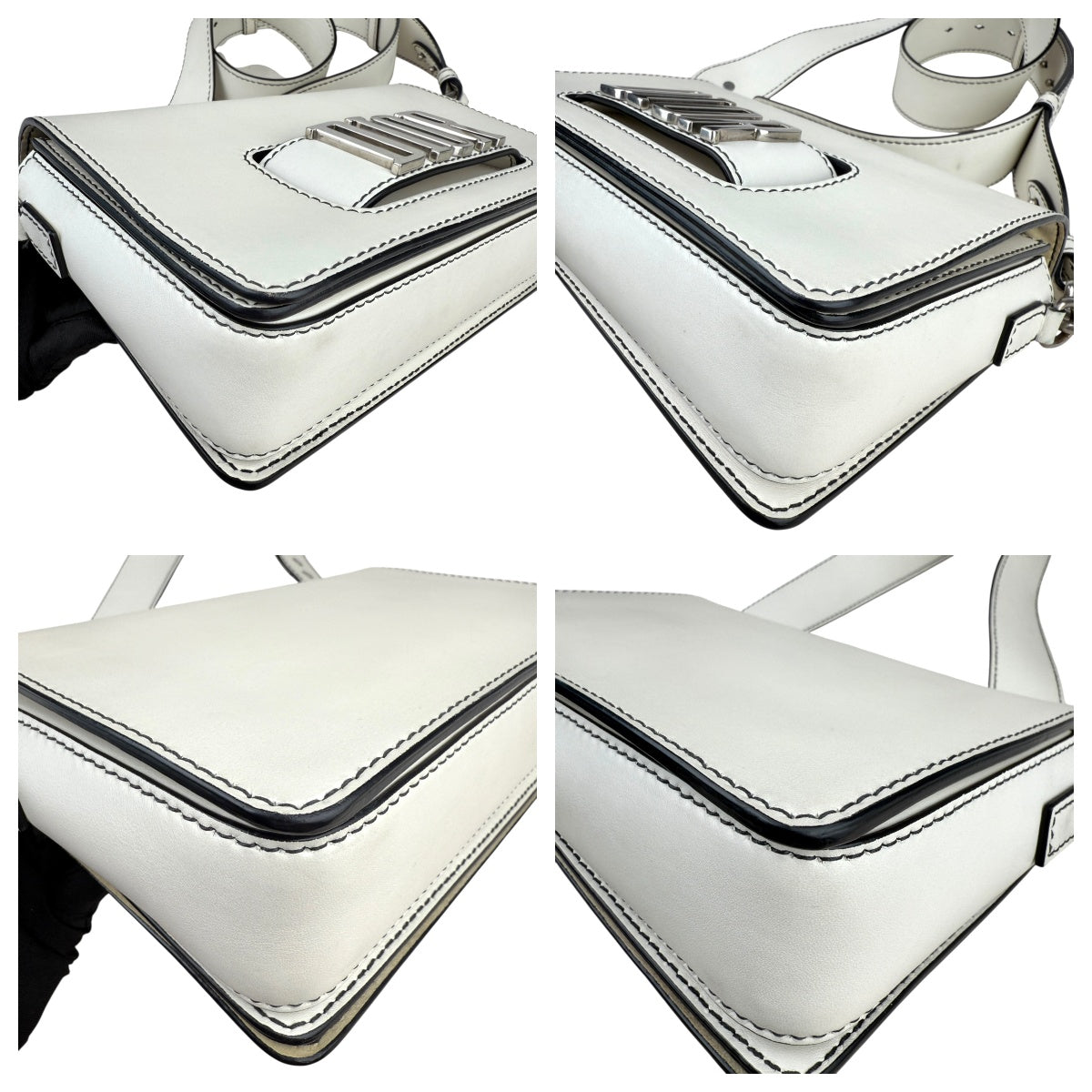 Pre-owned dior-jadior-white-calfskin-crossbody-bag-silver-hardware-front