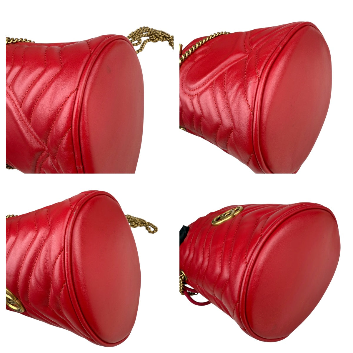 Pre-owned gucci-mini-bucket-gg-marmont-red-herringbone-leather-bag-front