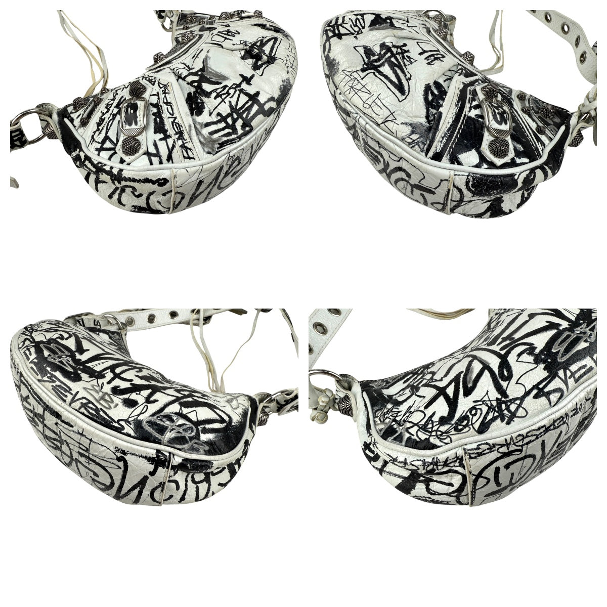 Pre-owned Balenciaga Graffiti Le Cagole XS White Leather Shoulder Bag shoulder bag