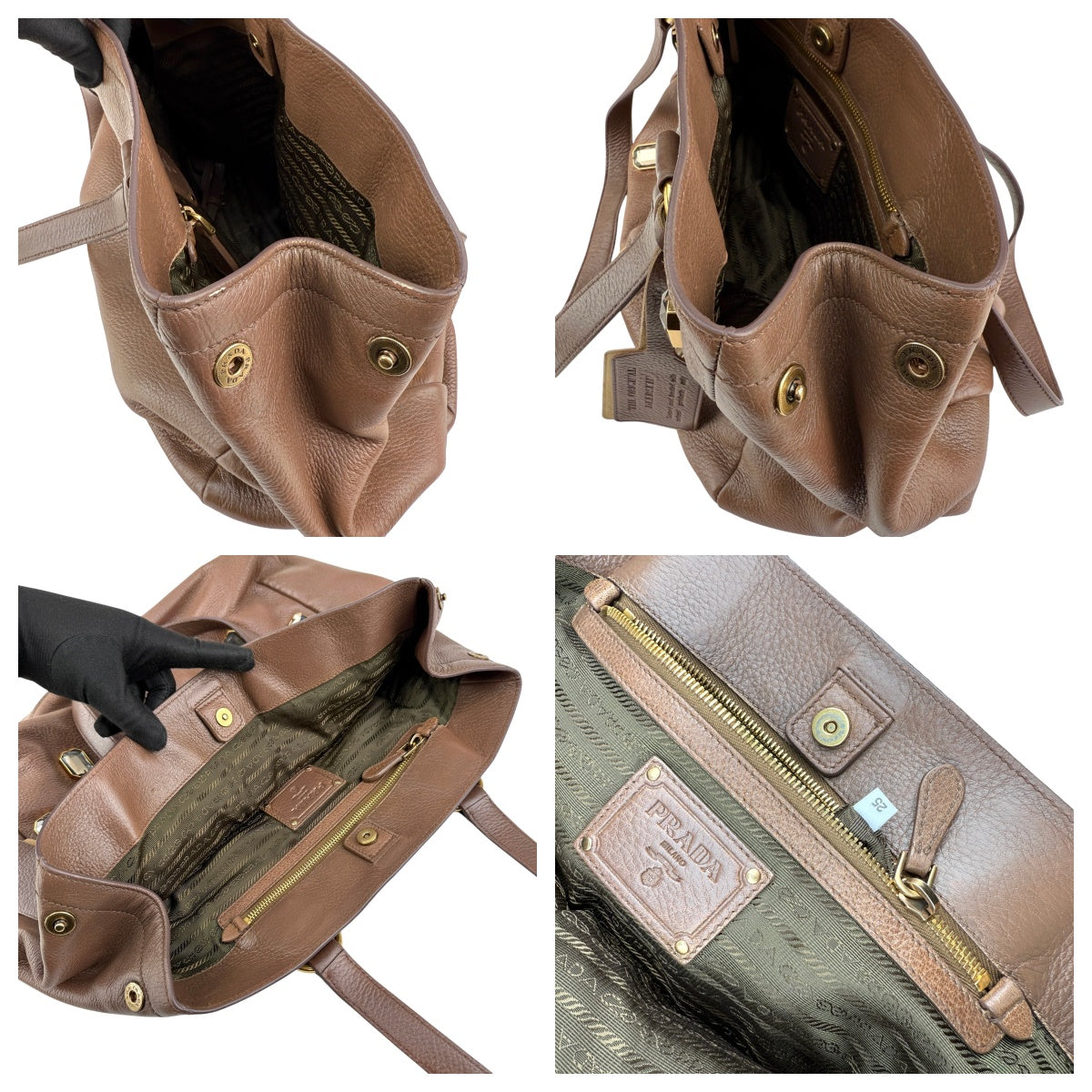 Pre-owned Prada Cammella Sfumato Cervo Leather Jeweled Shopping Tote tote bag