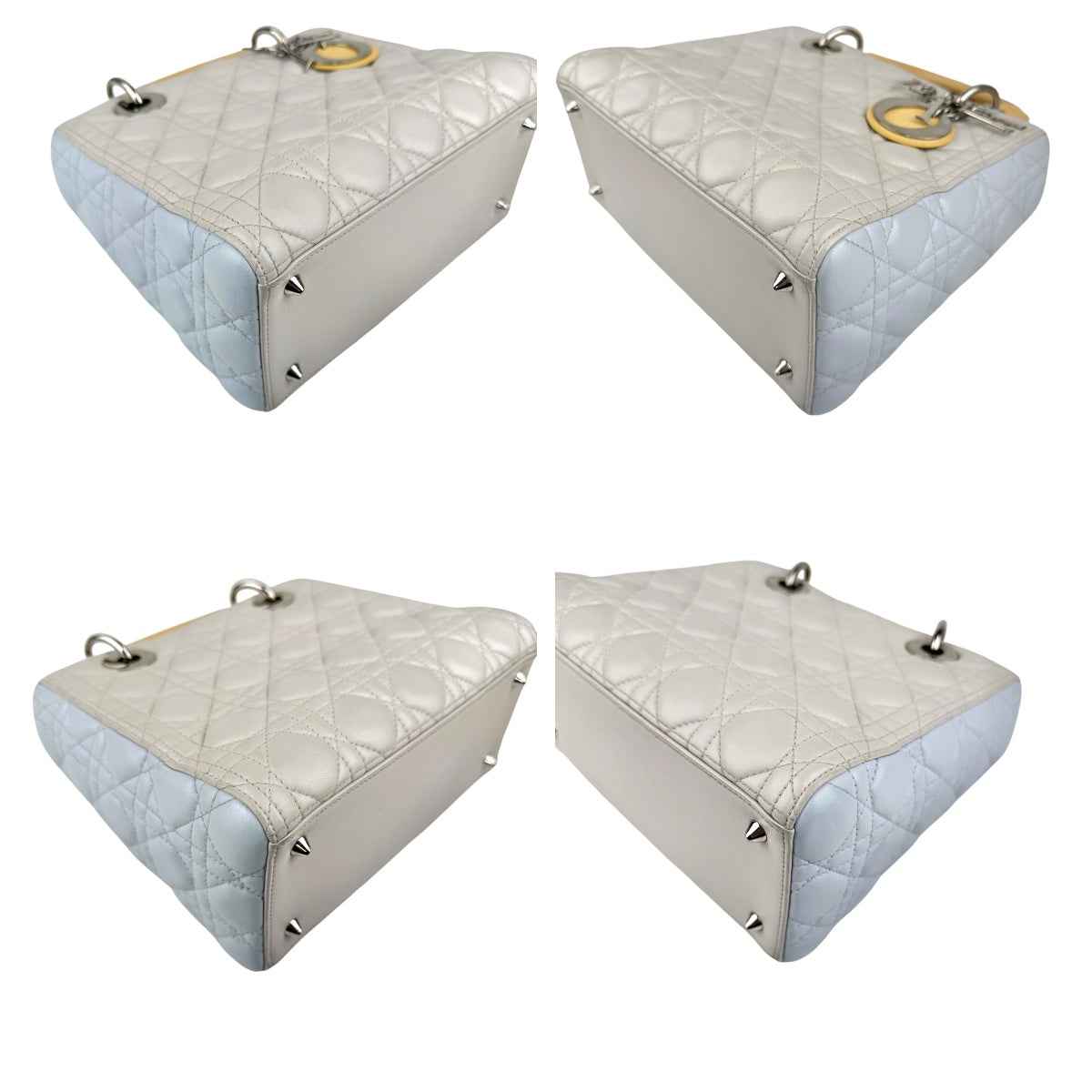 Dior Lady Dior model handbag in Bleu Pale, yellow and grey leather cannage