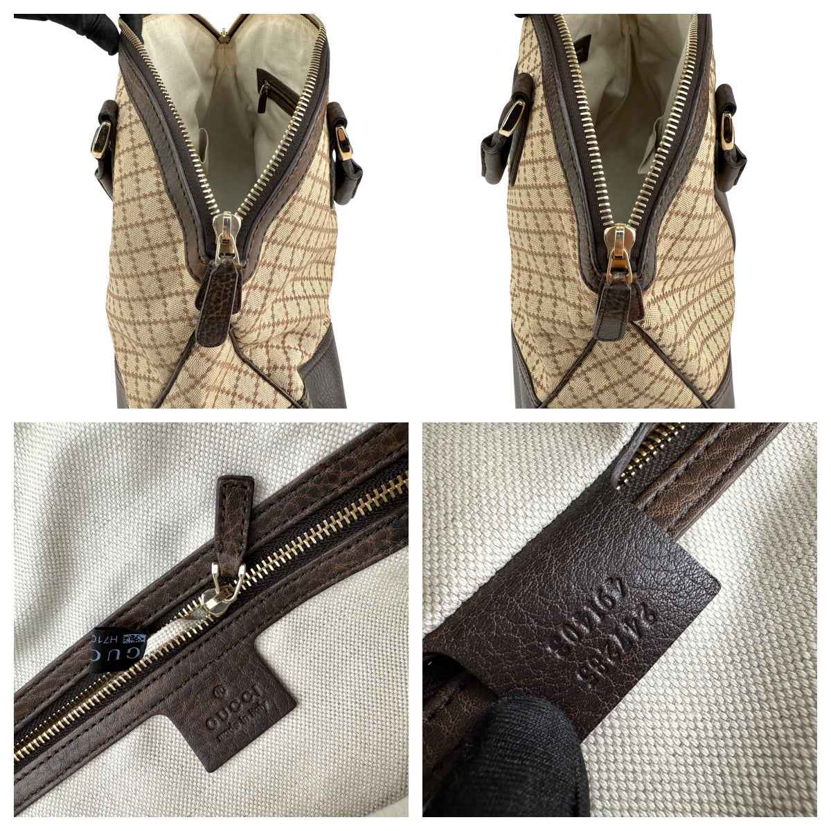 Gucci Beige/Brown Diamante Canvas And Leather Large Horsebit Catherine Satchel