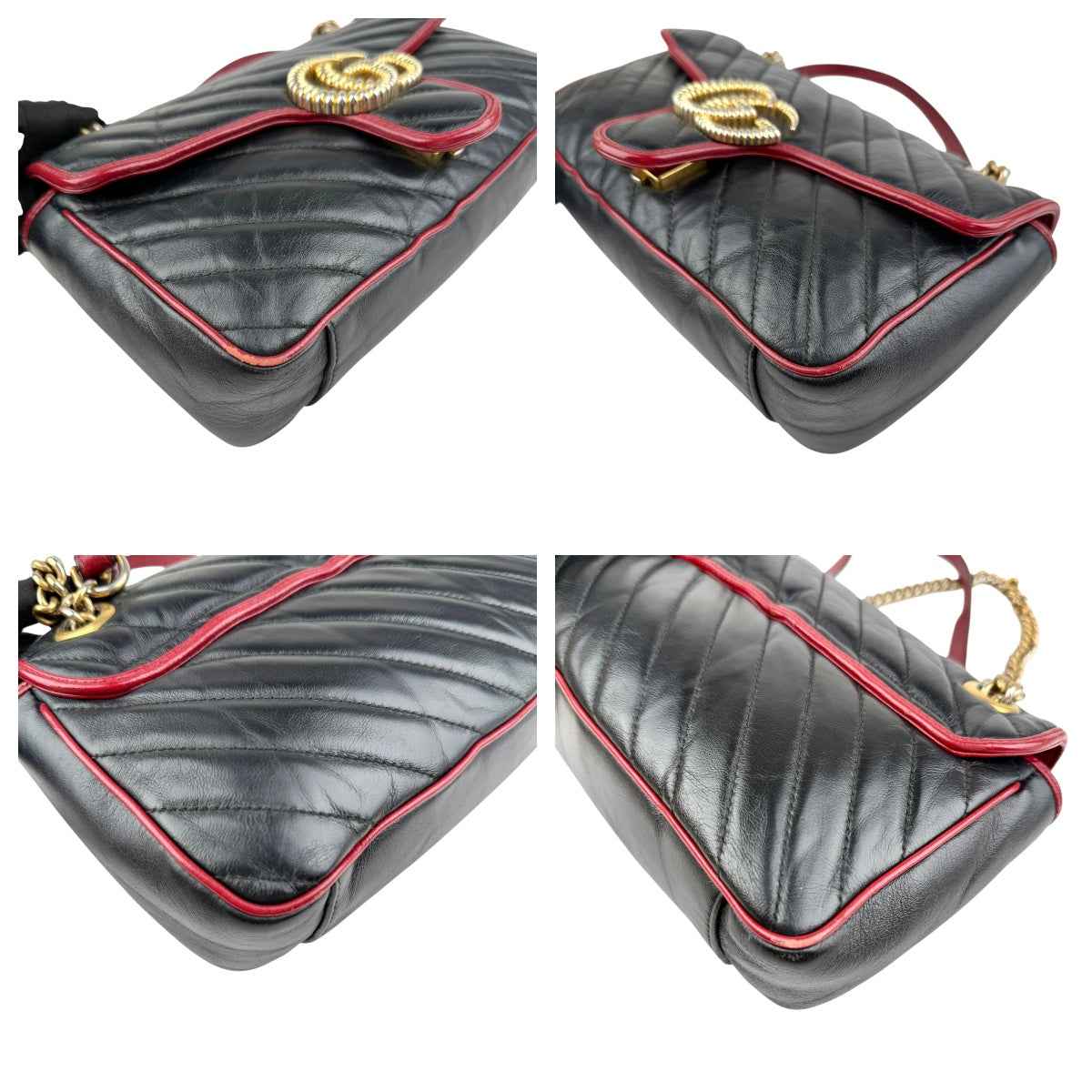 Gucci Black/RedQuilted Leather Marmont Torchon Flap Bag