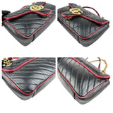 Gucci Black/RedQuilted Leather Marmont Torchon Flap Bag
