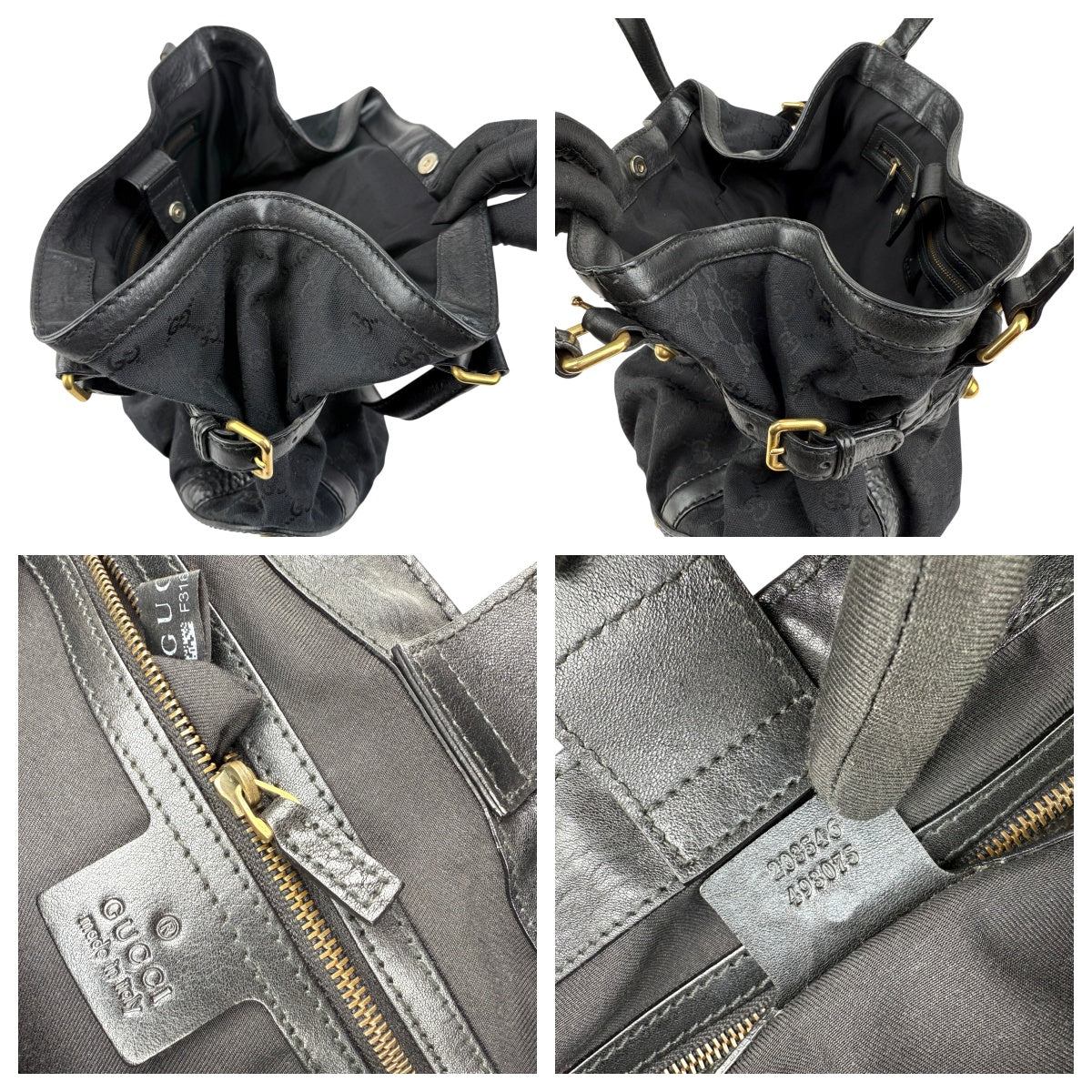Gucci Black GG Canvas and Leather Jockey Tote