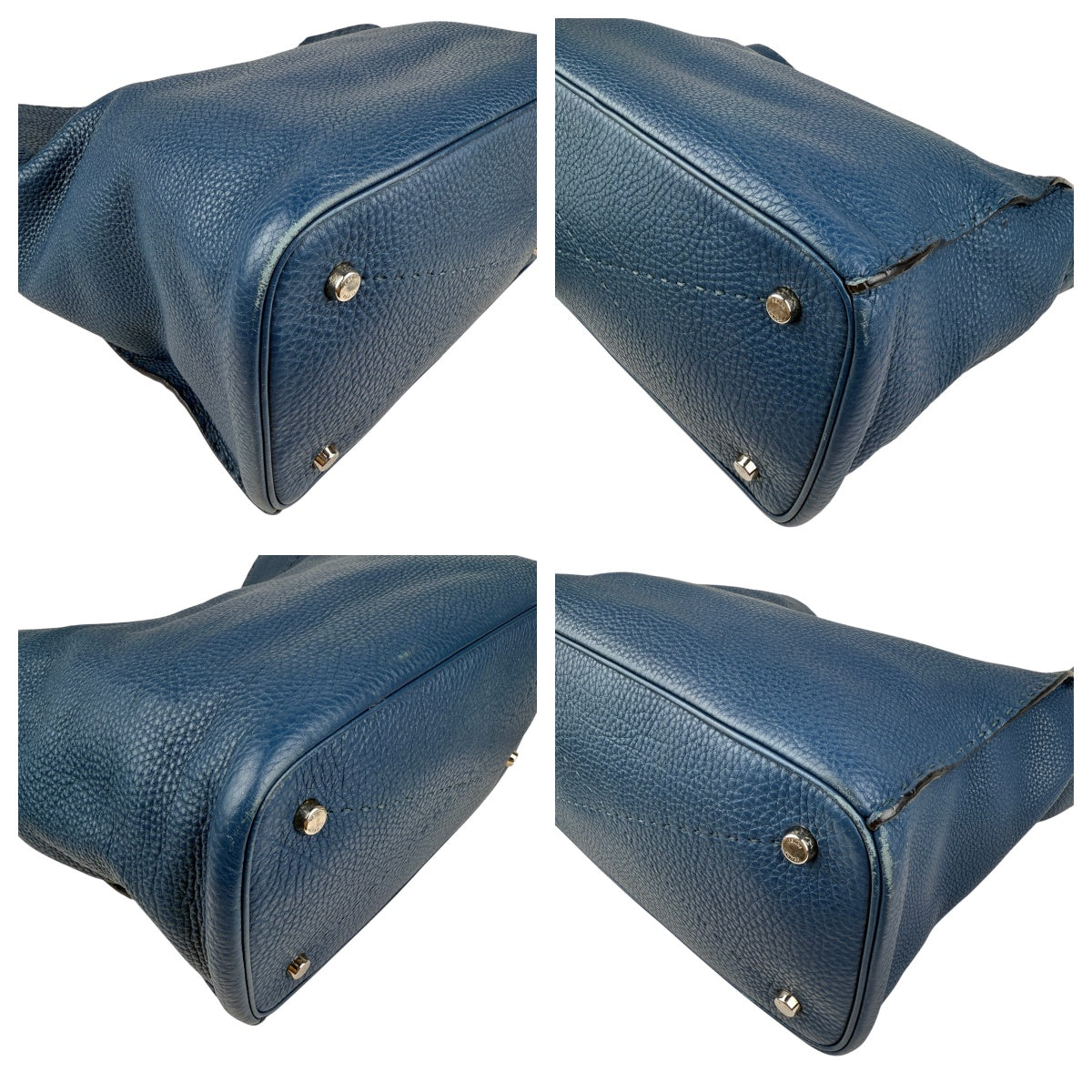 Pre-owned fendi-blue-selleria-leather-anna-bag-front-view