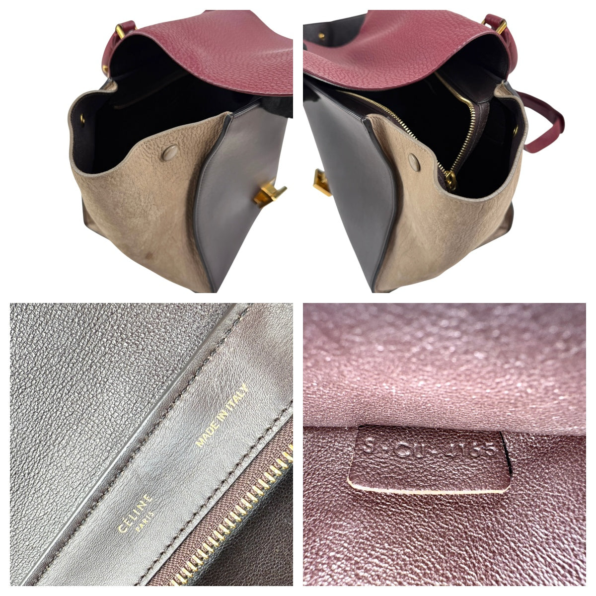 Pre-owned Celine Burgundy Tri-Color Smooth Calfskin Leather Medium Trapeze Bag