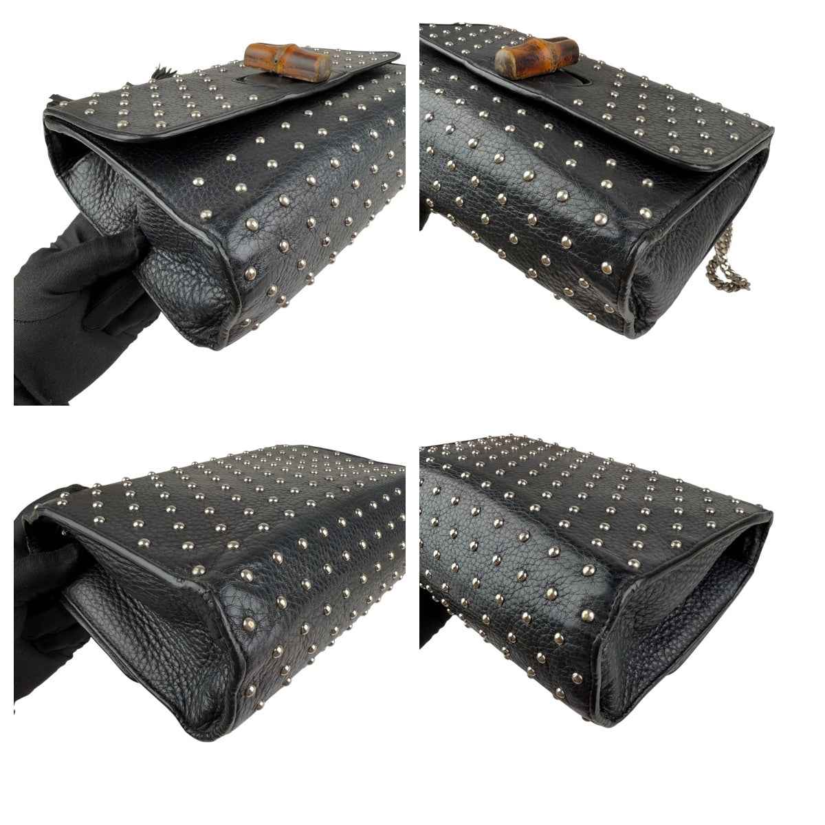 Gucci Black Studded Leather Miss Bamboo Shoulder Bag