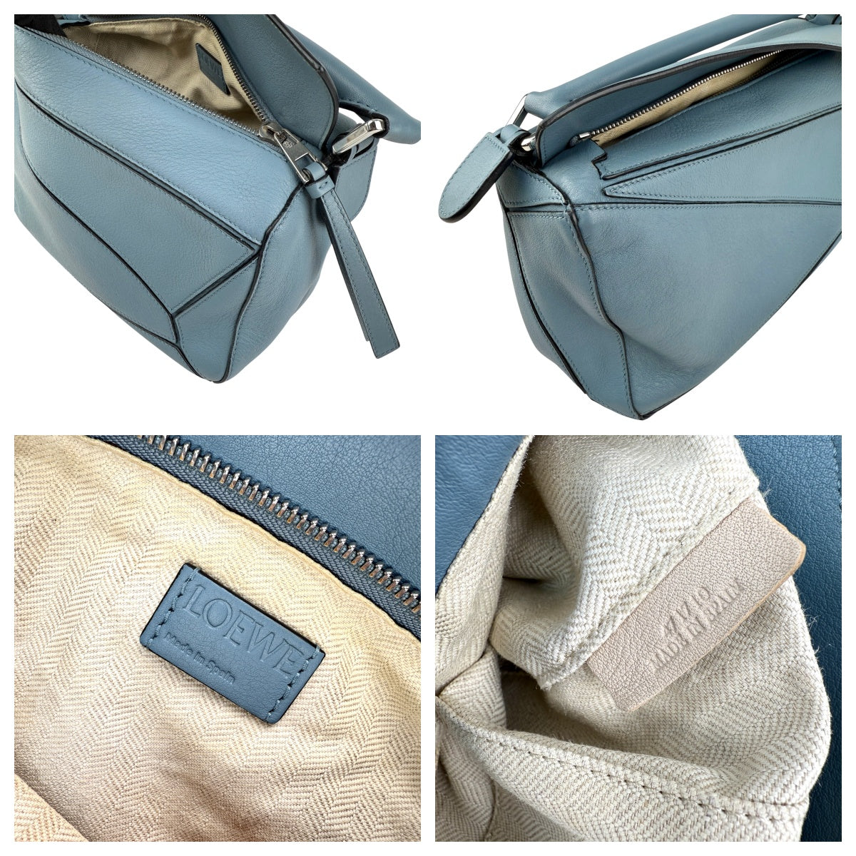 Pre-owned Loewe Calfskin Small Puzzle Bag Stone Blue