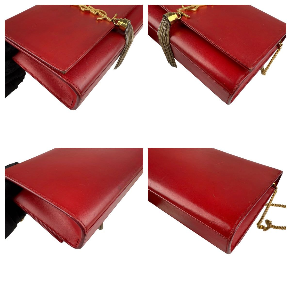 Pre-owned saint laurent red leather kate tassel shoulder bag front