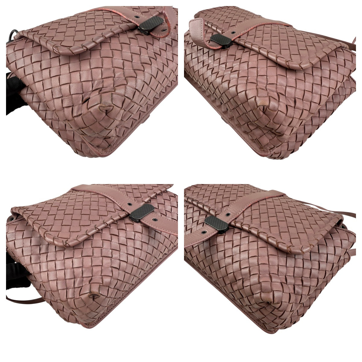 Pre-owned bottega veneta leather intrecciato double sided flap shoulder bag front