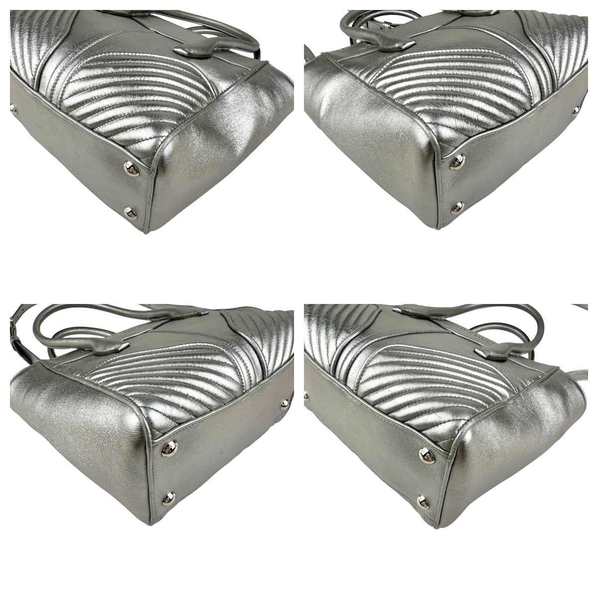 Pre-owned miu miu nappa biker womens silver leather shoulder handbag front