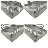 Pre-owned miu miu nappa biker womens silver leather shoulder handbag front