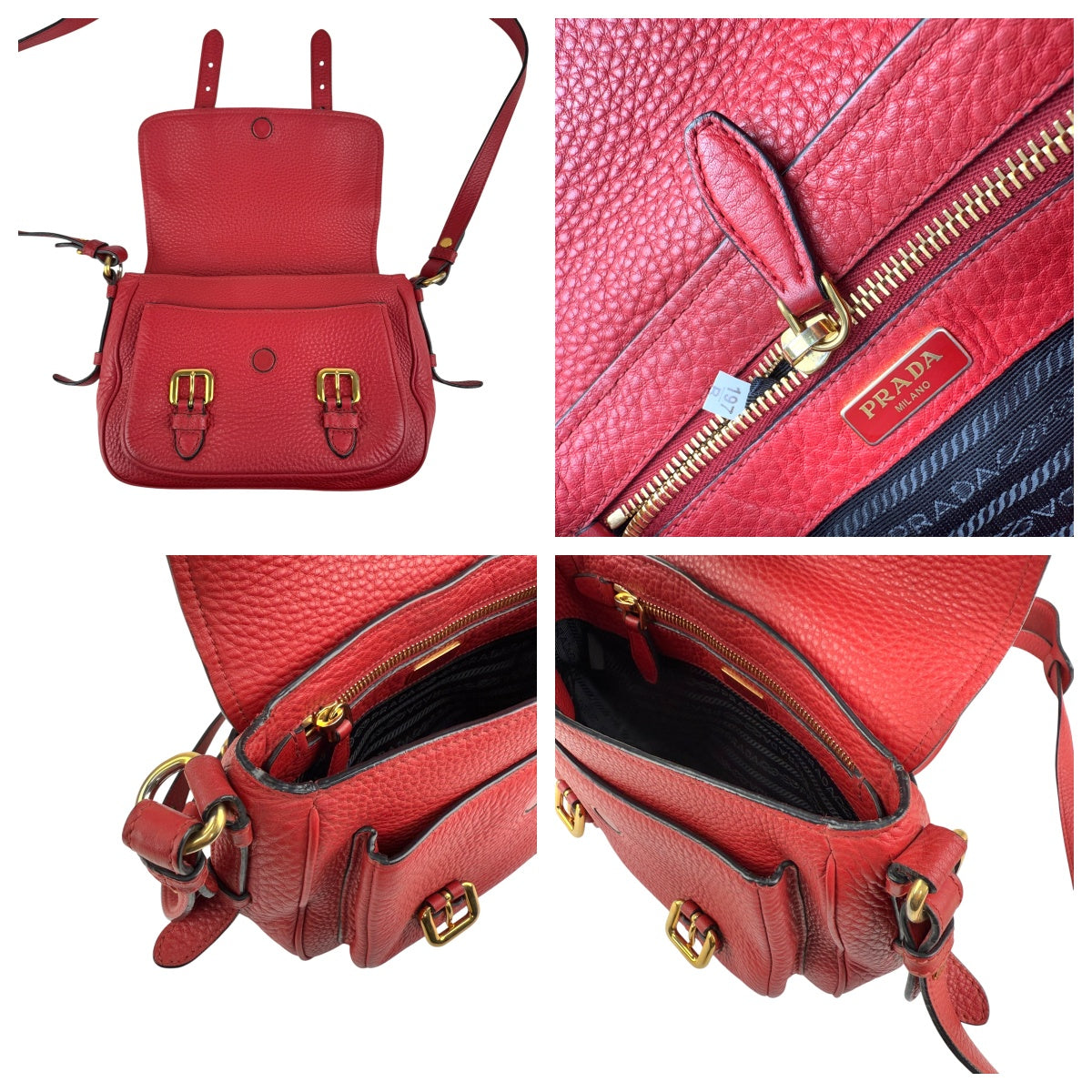 Pre-owned Prada Red Leather Buckle Flap Shoulder Bag