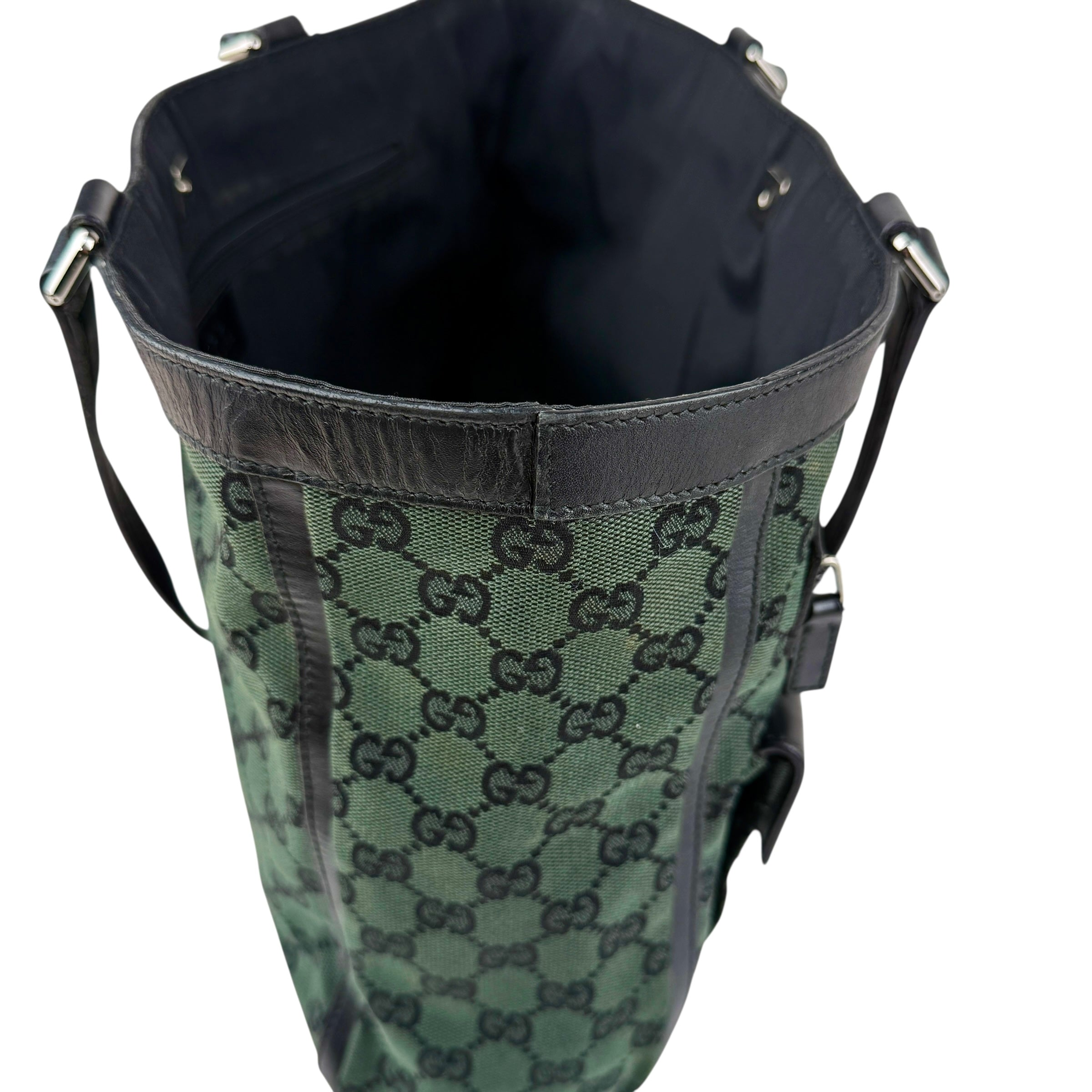 Pre-owned Gucci Green/Black GG Canvas and Leather Abbey Pocket Tote