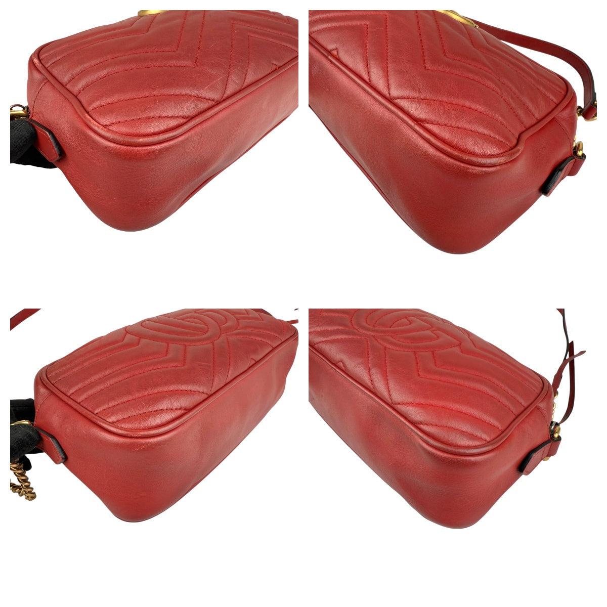 Pre-owned gucci red quilted leather marmont matelasse camera bag front
