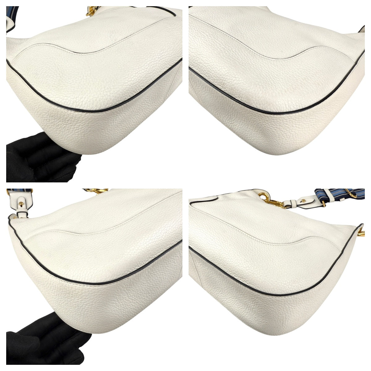 Pre-owned prada vitello daino zippered hobo messenger bag white front
