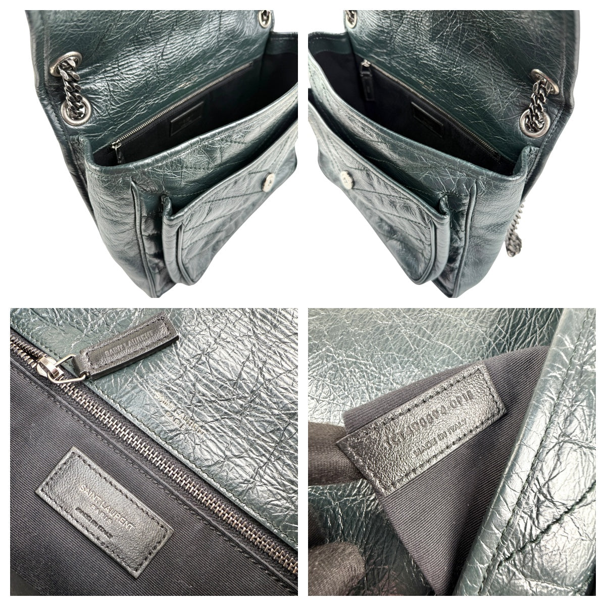 Pre-owned Saint Laurent Green Crinkled Calfskin Leather Medium Niki bag