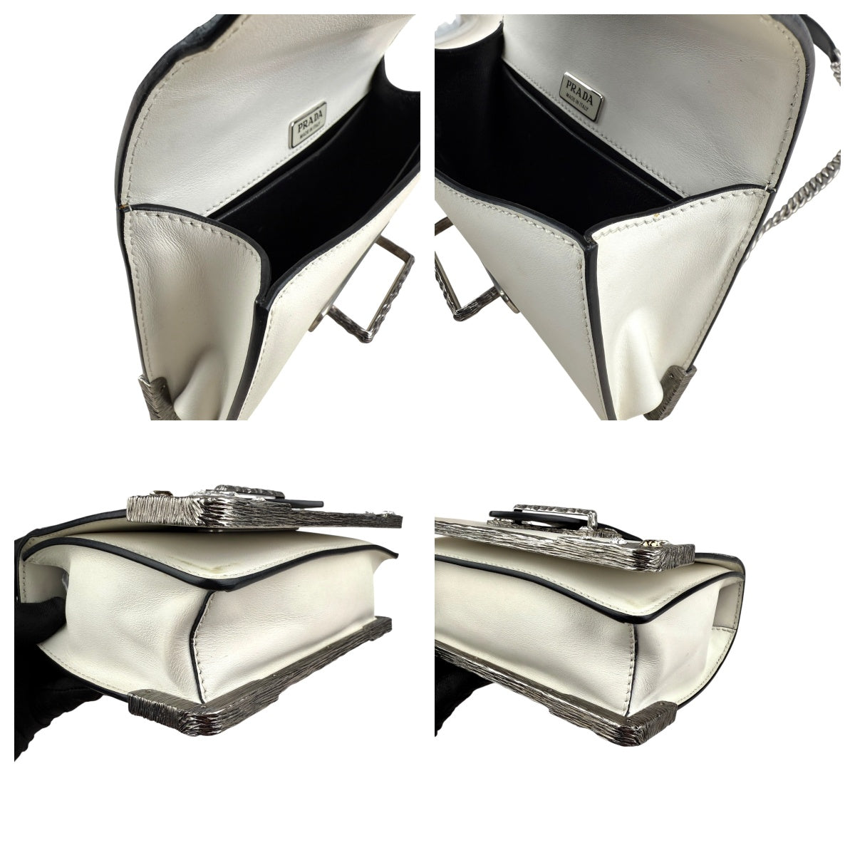 Pre-owned prada-saffiano-leather-crystal-cahier-crossbody-bag-front-view