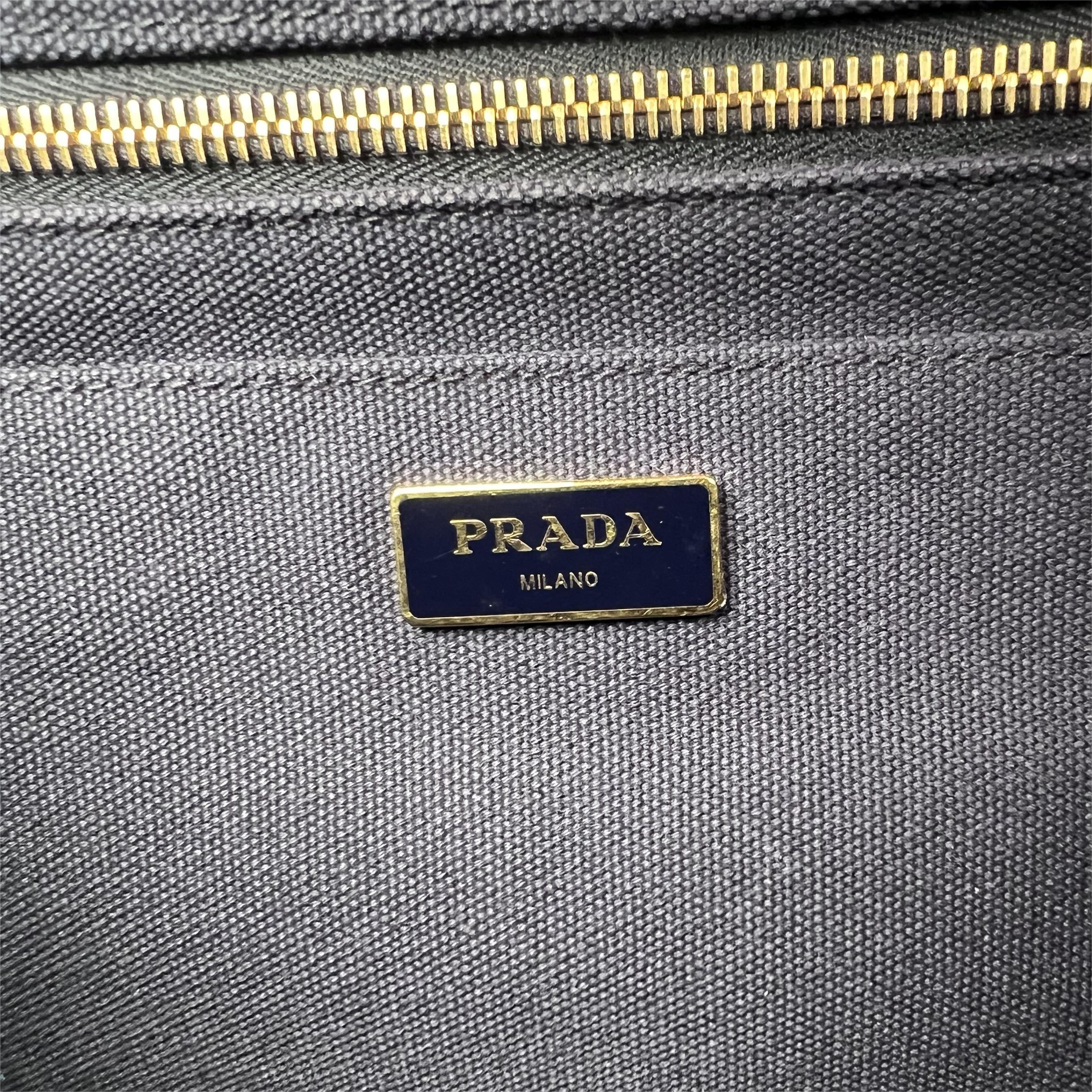 Pre-owned prada-canapa-pm-navy-canvas-handbag-front
