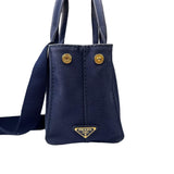 Pre-owned prada-canapa-pm-navy-canvas-handbag-front
