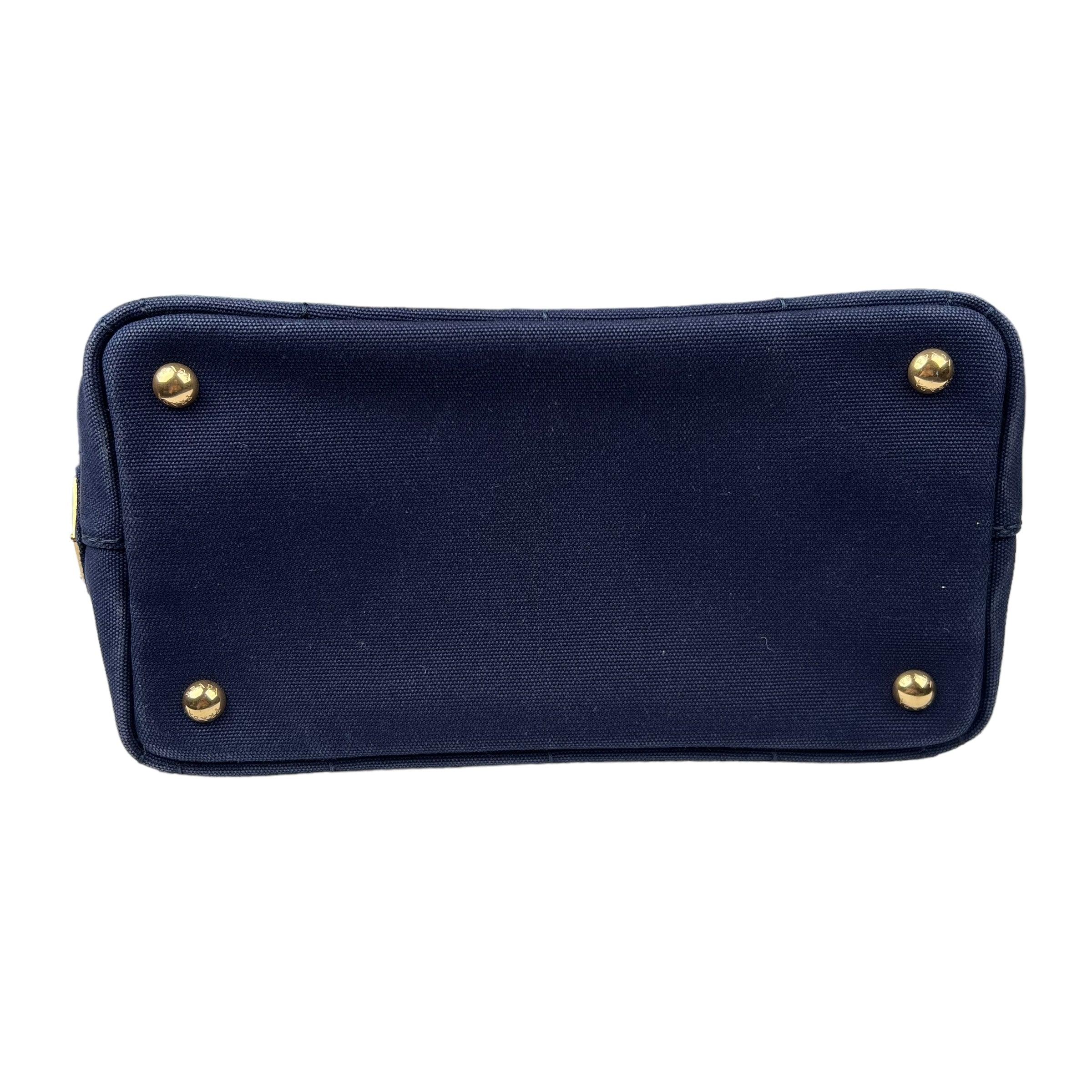 Pre-owned prada-canapa-pm-navy-canvas-handbag-front