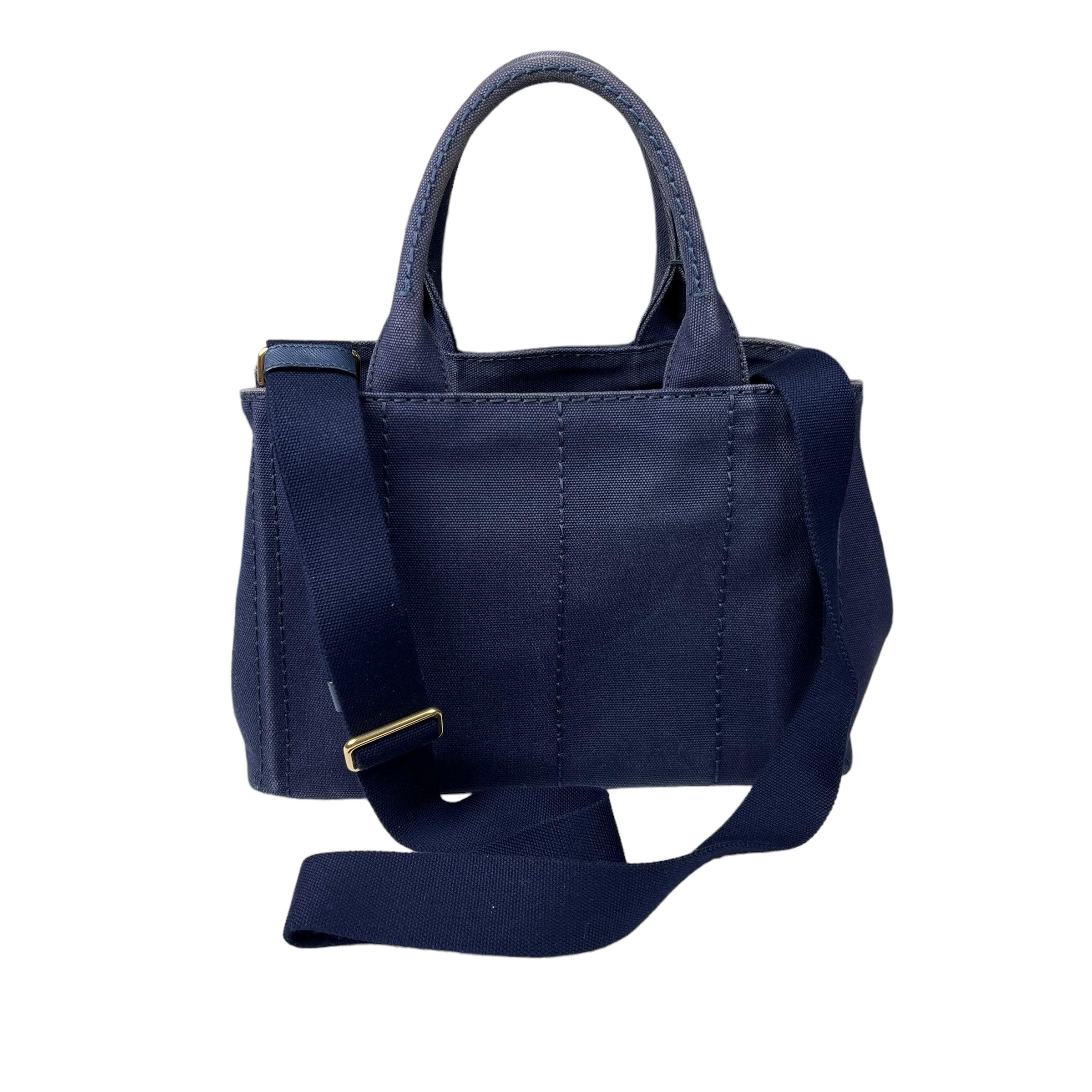 Pre-owned prada-canapa-pm-navy-canvas-handbag-front