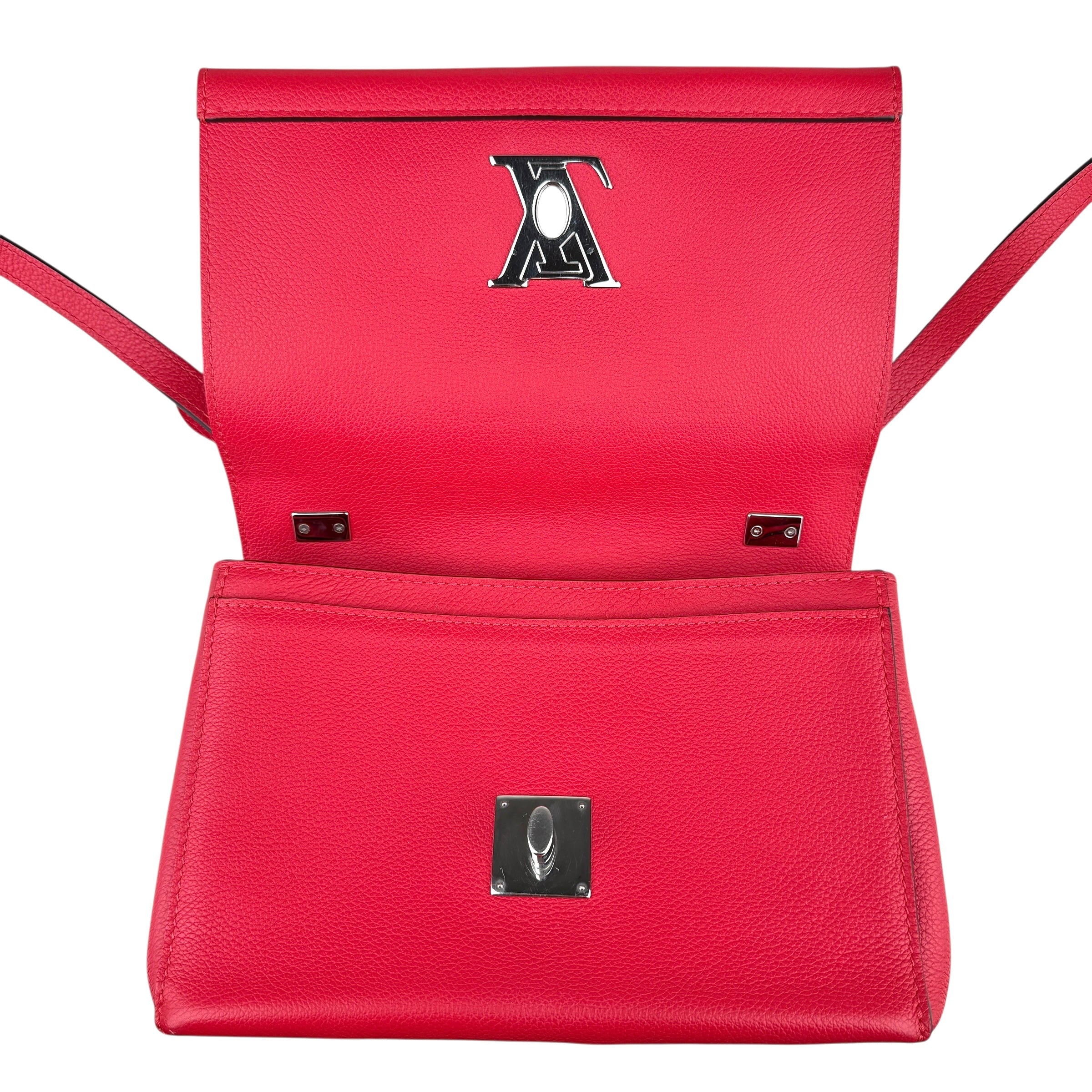 Pre-owned louis-vuitton-lockme-ii-top-handle-rubis-calfskin-bag-front