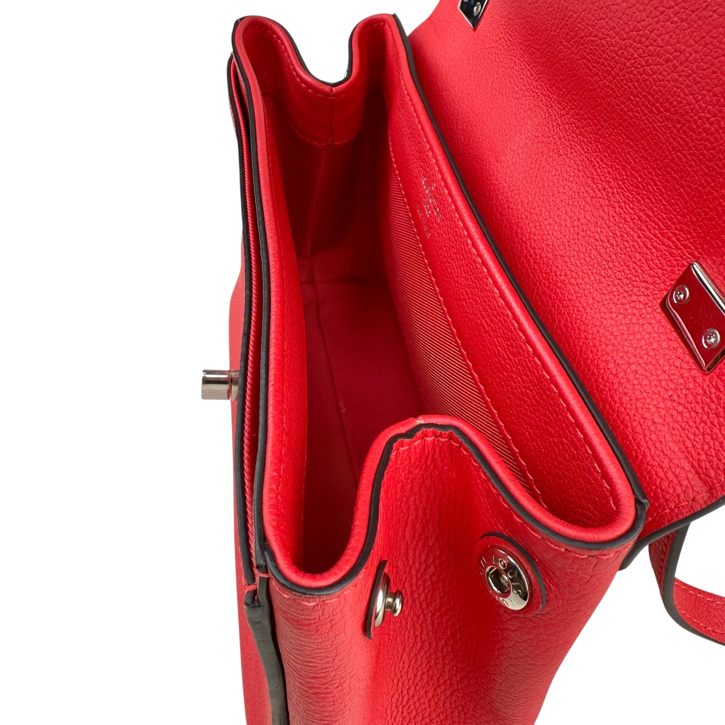 Pre-owned louis-vuitton-lockme-ii-top-handle-rubis-calfskin-bag-front