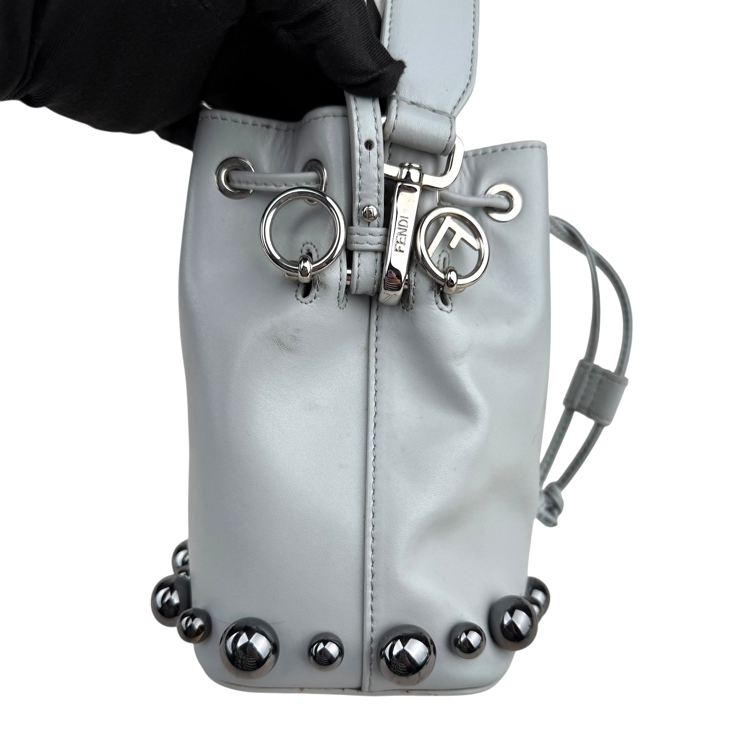 Pre-owned fendi-mon-tresor-bucket-bag-grigio-perla-front