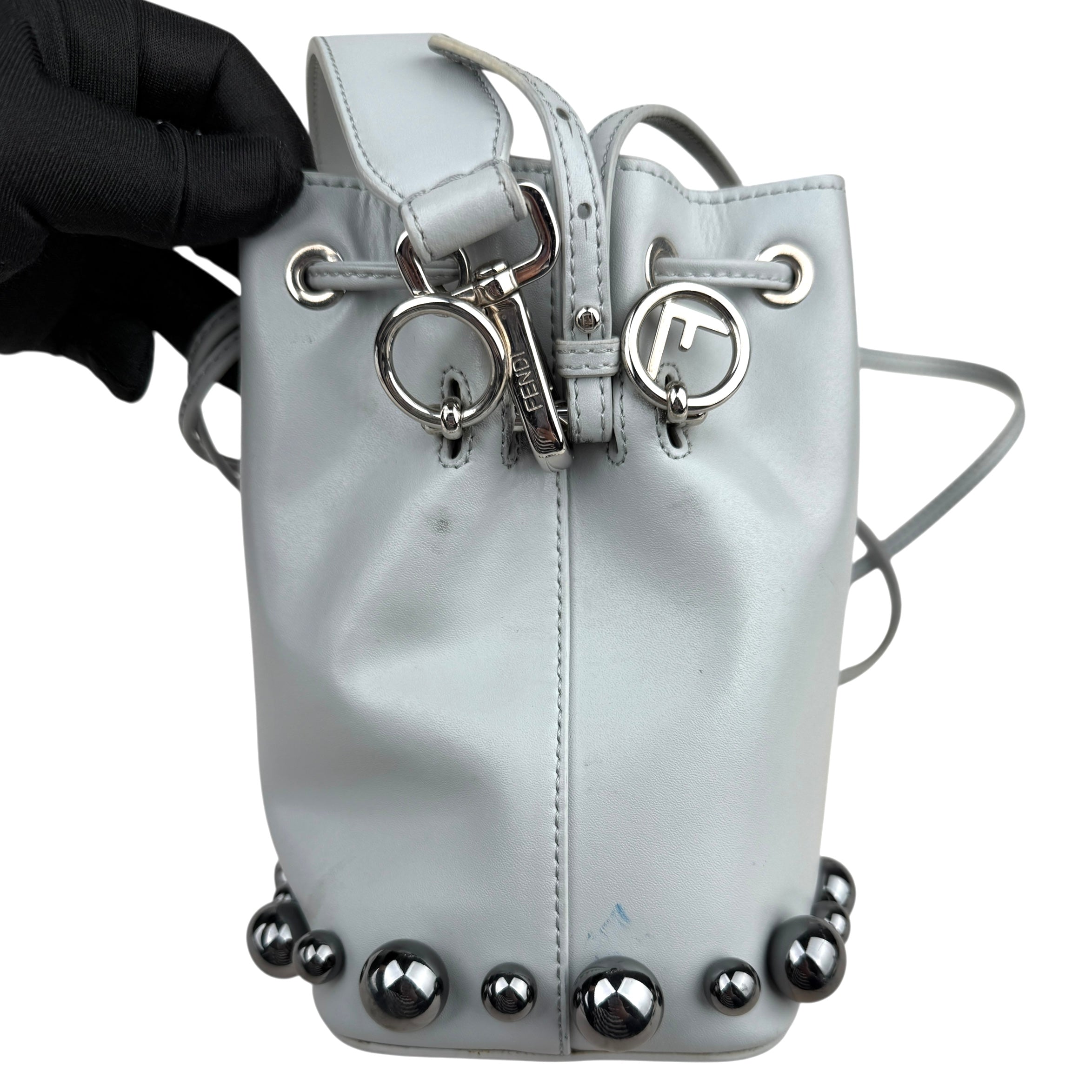 Pre-owned fendi-mon-tresor-bucket-bag-grigio-perla-front