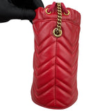 Pre-owned gucci-mini-bucket-gg-marmont-red-herringbone-leather-bag-front