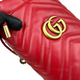 Pre-owned gucci-mini-bucket-gg-marmont-red-herringbone-leather-bag-front