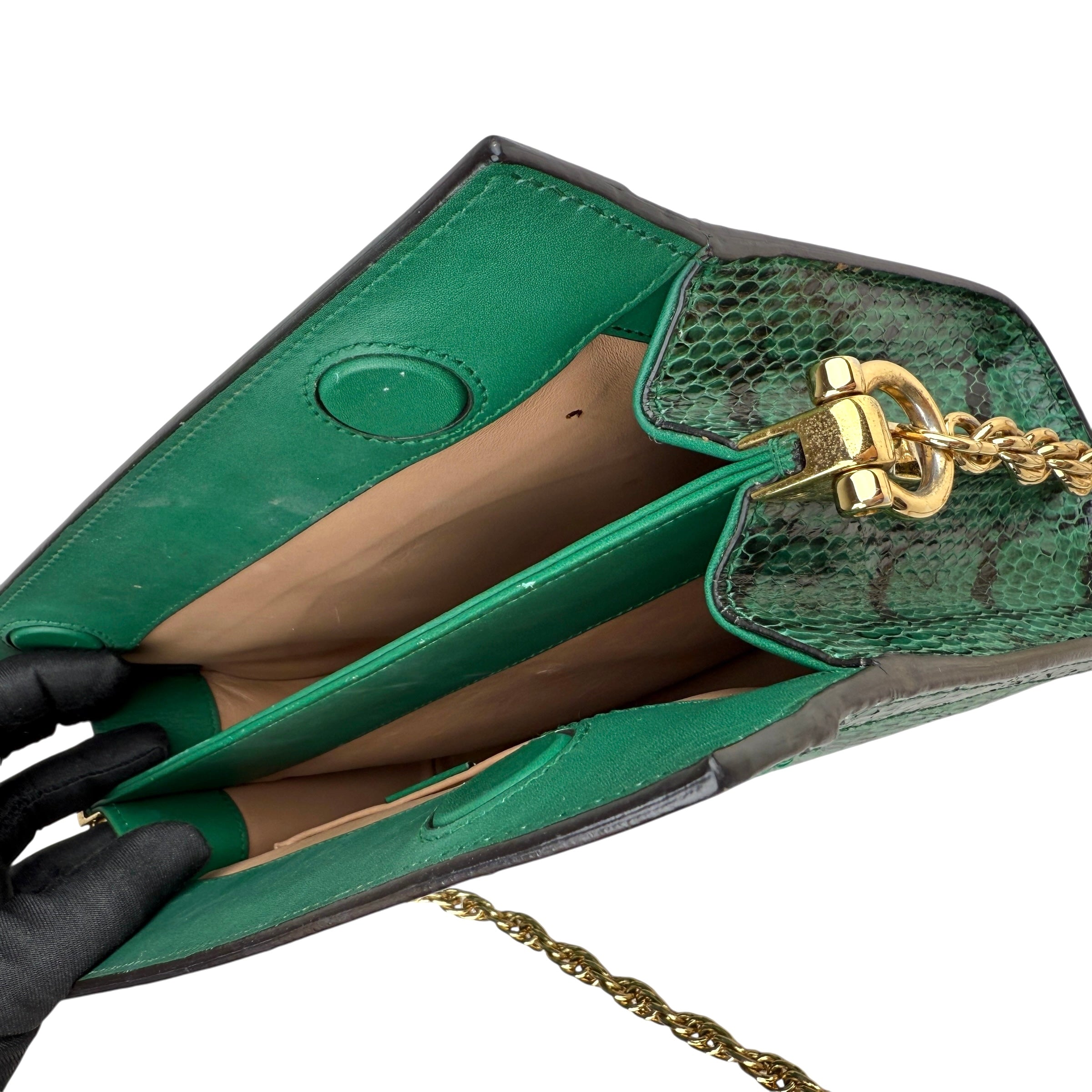 Pre-owned gucci-ophidia-emerald-snakeskin-front-view