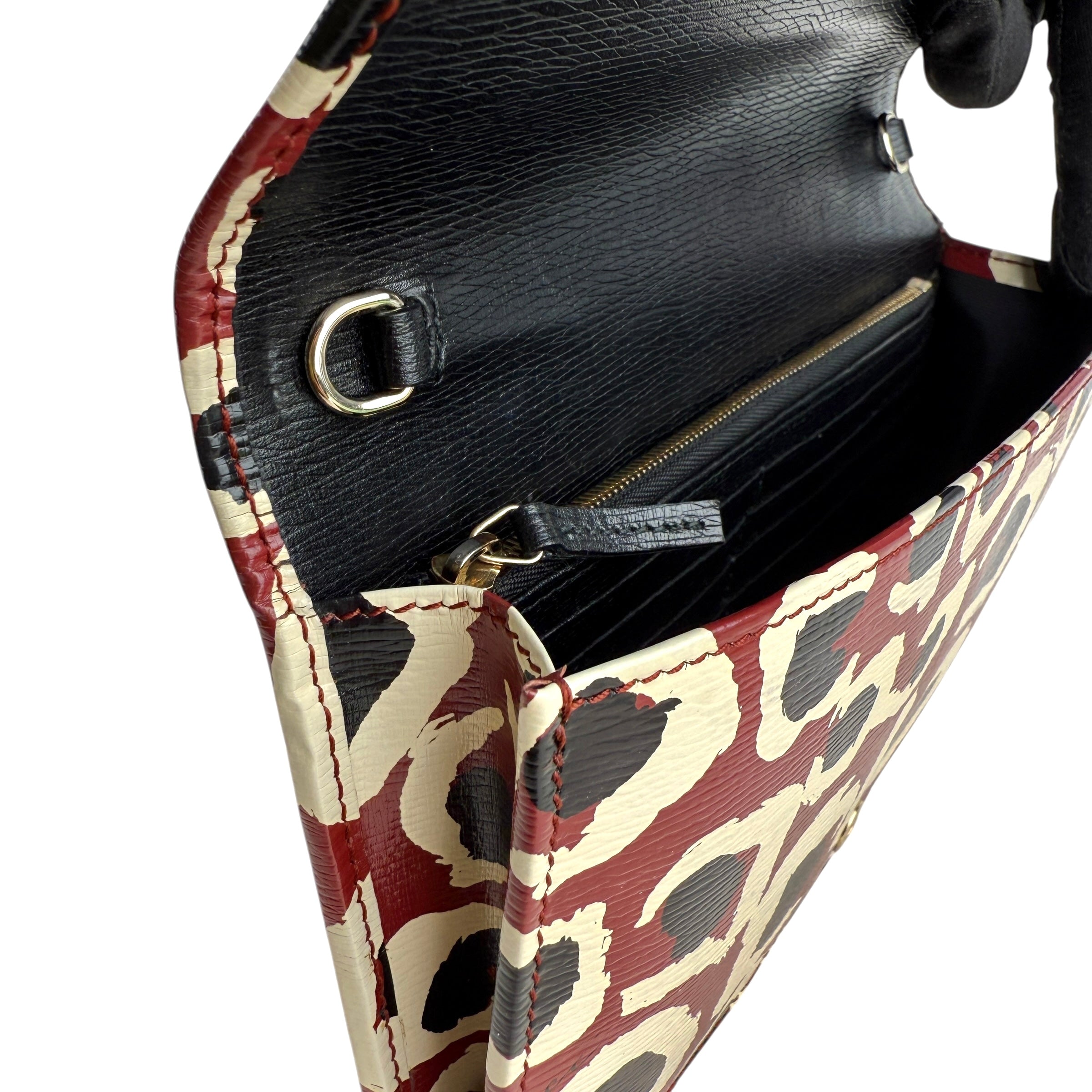 Pre-owned gucci-leather-leopard-print-clutch-crossbody-chain-shoulder-wallet-bag-front
