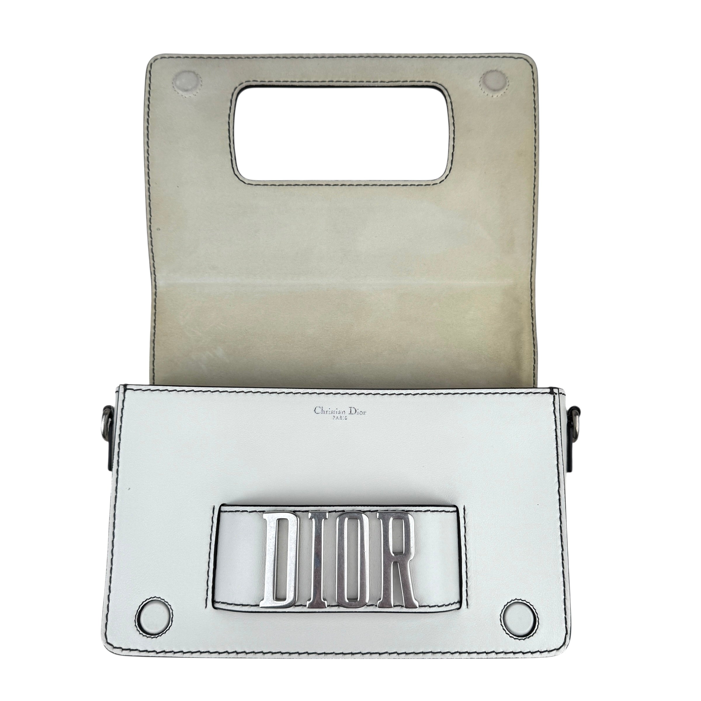 Pre-owned dior-jadior-white-calfskin-crossbody-bag-silver-hardware-front