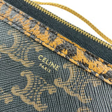 Pre-owned celine-triomphe-canvas-calfskin-leopard-print-mini-clutch-on-chain-black-tan-front