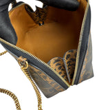 Pre-owned celine-triomphe-canvas-calfskin-leopard-print-mini-clutch-on-chain-black-tan-front