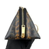 Pre-owned celine-triomphe-canvas-calfskin-leopard-print-mini-clutch-on-chain-black-tan-front