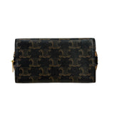 Pre-owned celine-triomphe-canvas-calfskin-leopard-print-mini-clutch-on-chain-black-tan-front