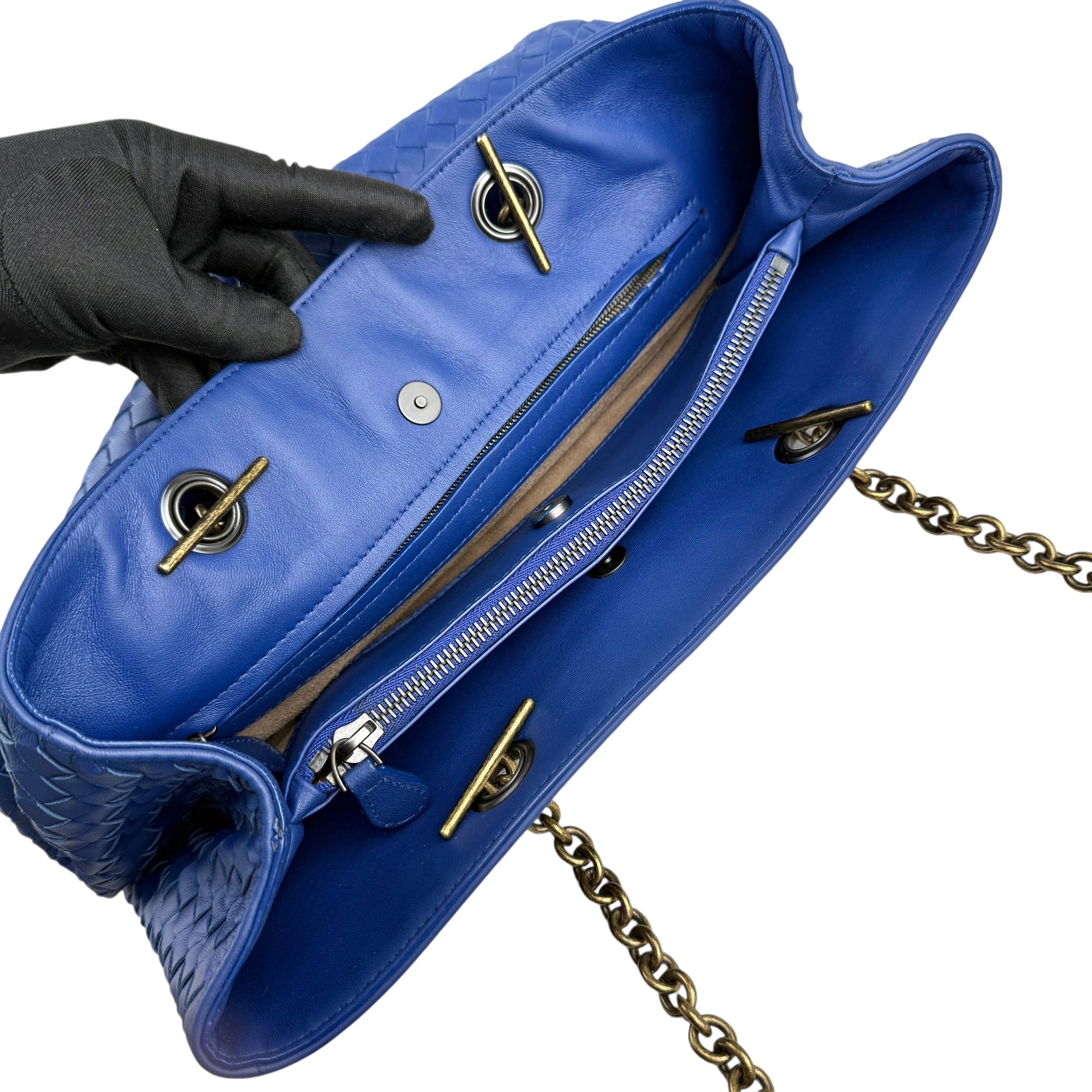 Pre-owned bottega-veneta-nappa-medium-blue-front-view