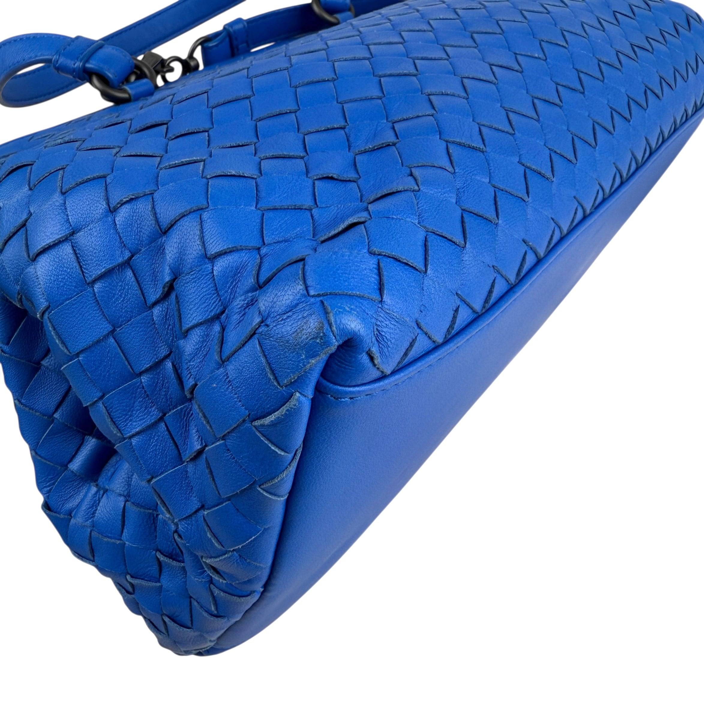 Pre-owned bottega-veneta-blue-nappa-intrecciato-satchel-front