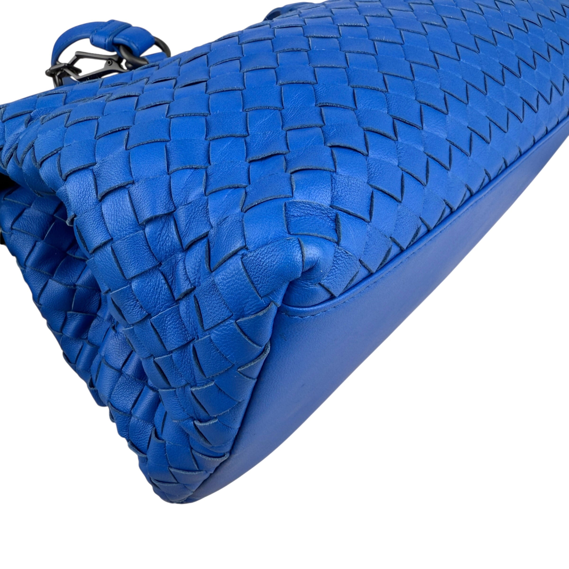 Pre-owned bottega-veneta-blue-nappa-intrecciato-satchel-front