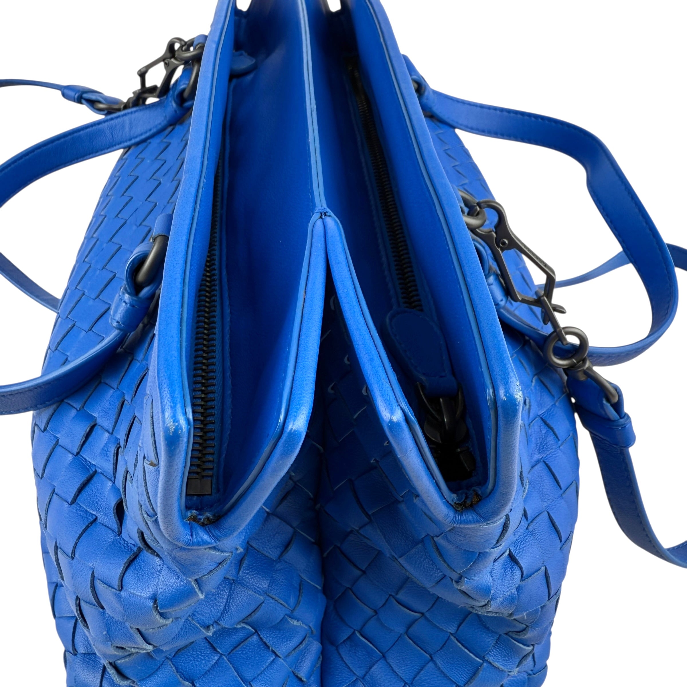 Pre-owned bottega-veneta-blue-nappa-intrecciato-satchel-front