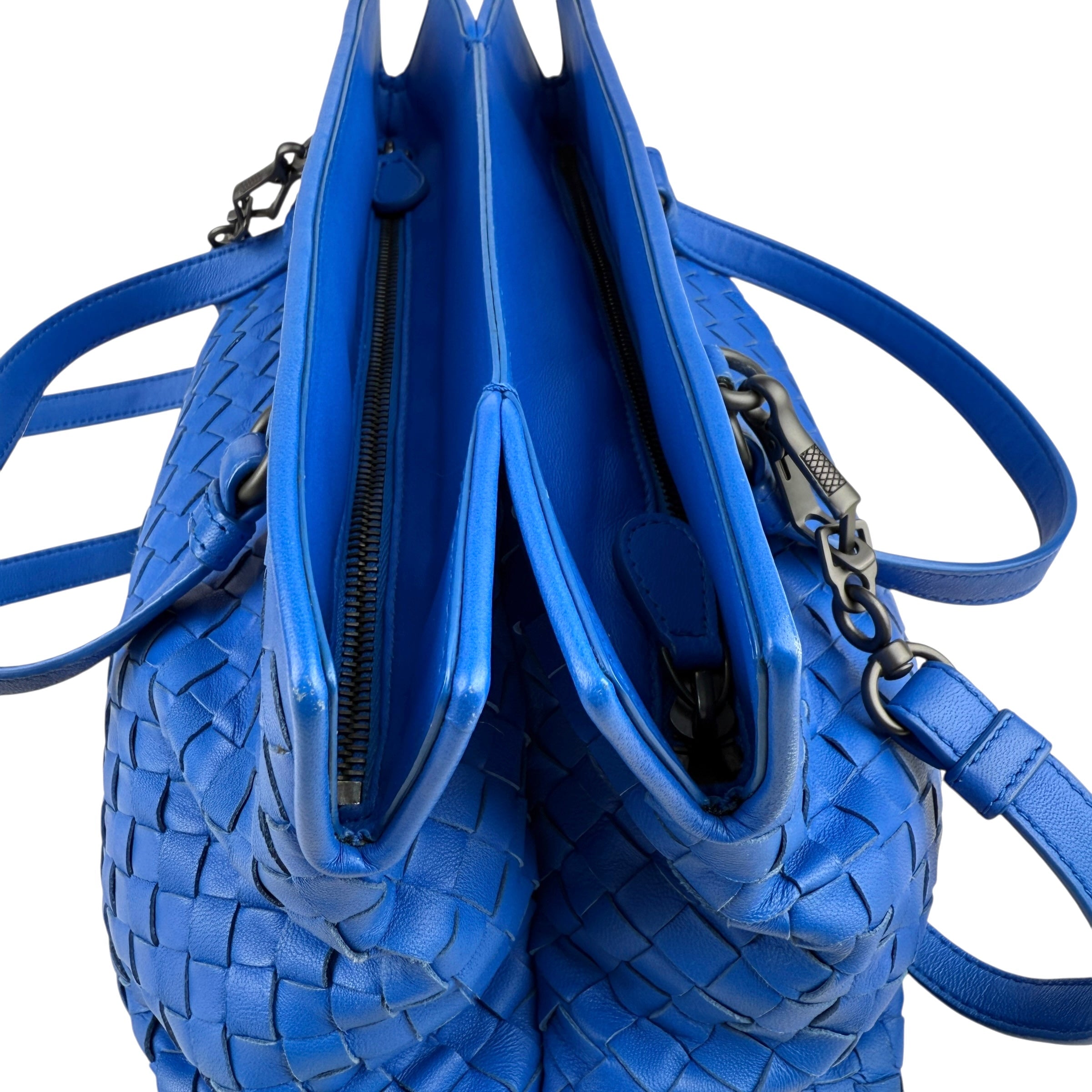 Pre-owned bottega-veneta-blue-nappa-intrecciato-satchel-front