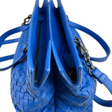 Pre-owned bottega-veneta-blue-nappa-intrecciato-satchel-front