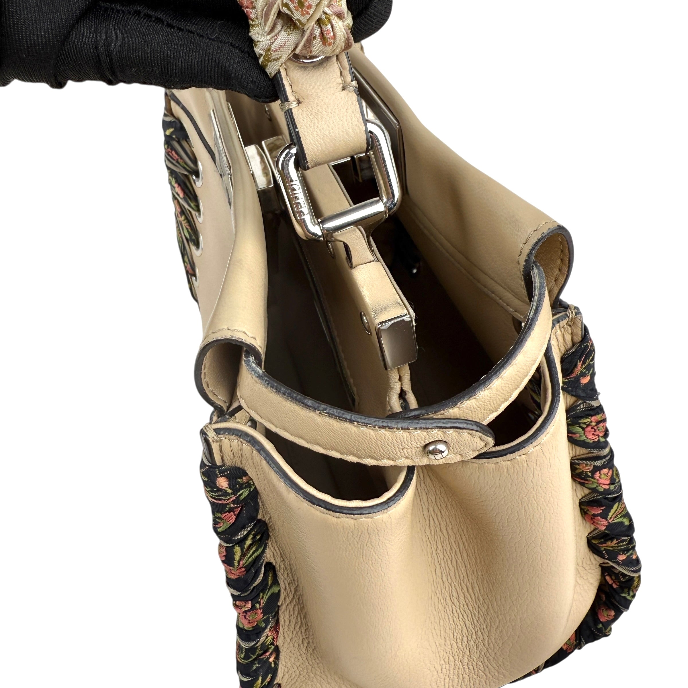 Pre-owned fendi-peekaboo-mini-handbag-beige-front