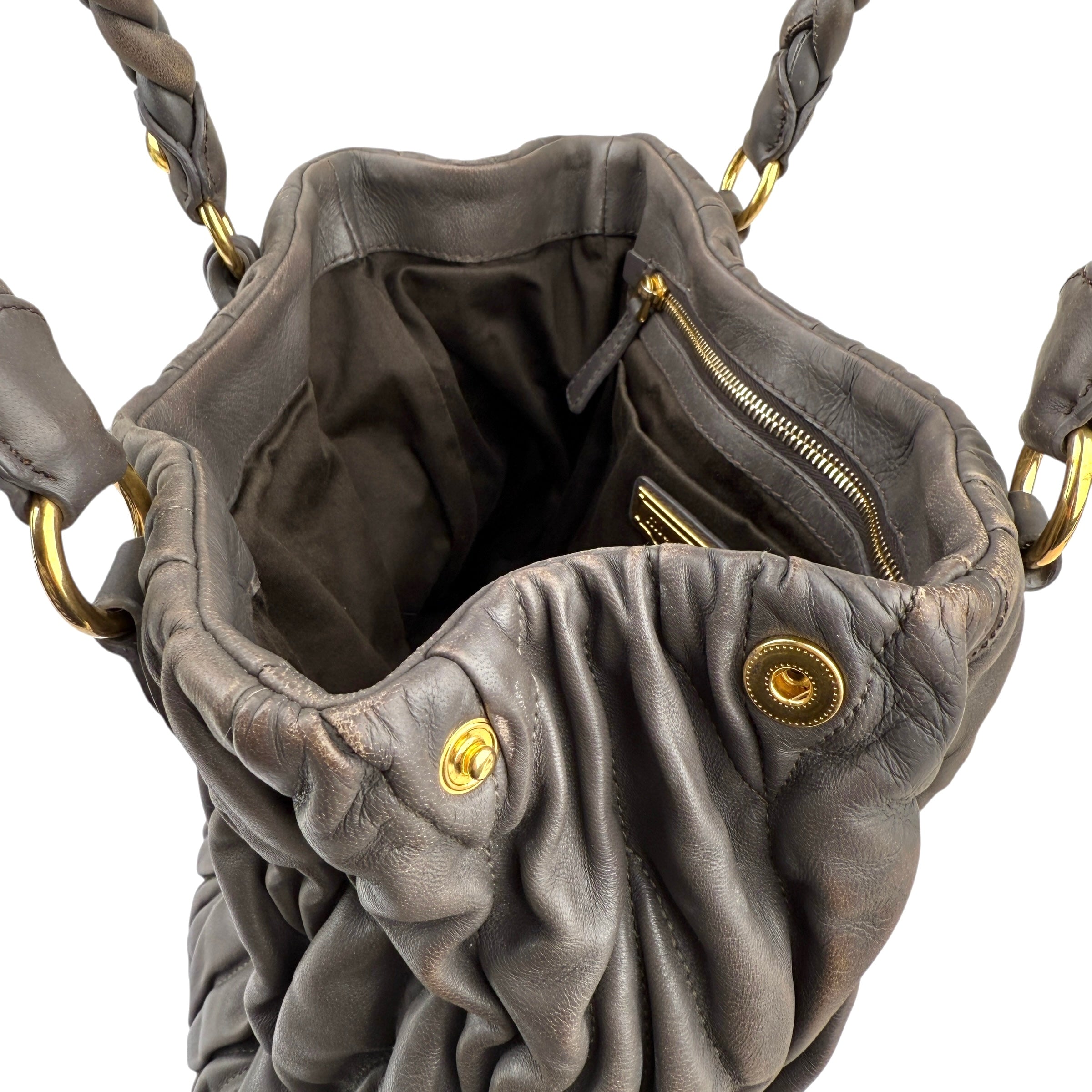 Pre-owned miu-miu-argilla-matelasse-tote-front-view