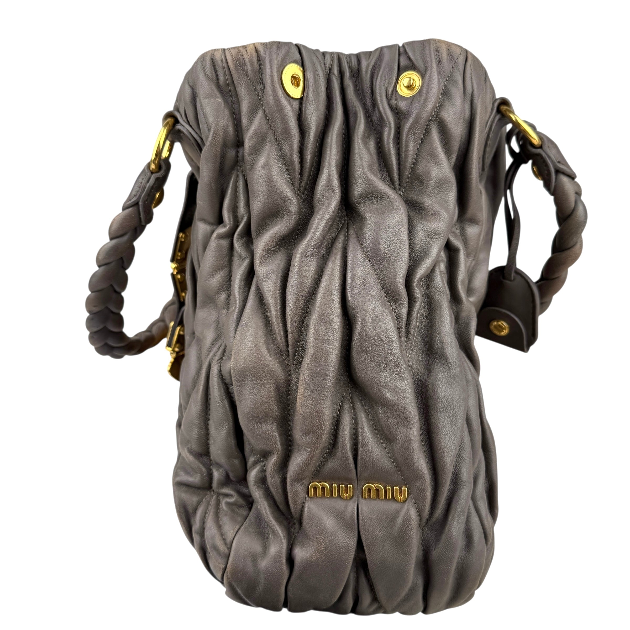Pre-owned miu-miu-argilla-matelasse-tote-front-view